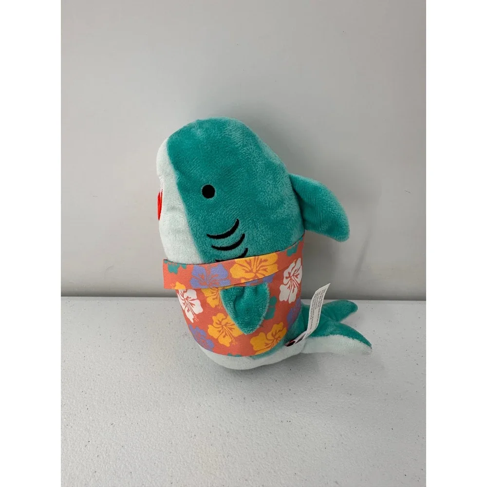 American Greetings Shark Plush Hawaiian Aloha Shirt 8 Inch Teal Blue Kids Toy
